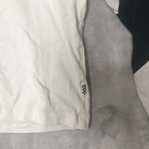 Vans Off The Wall Crop Top Womens S White Black Long Sleeve Crew Checkerboard - Picture 6 of 10